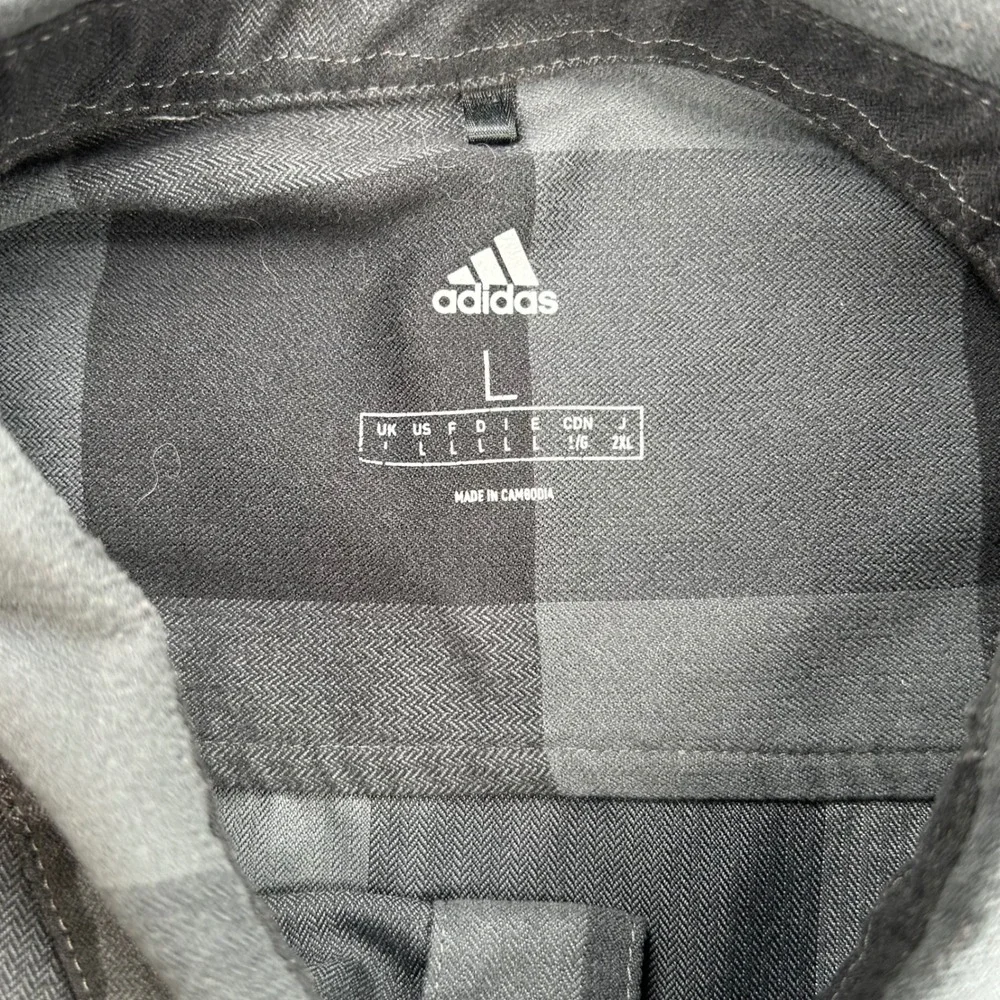 Adidas Golf Mens Grey Black Buffalo Plaid Flannel Shirt Long Sleeve HG1303 L